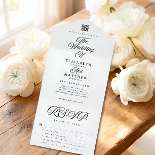 Elegant Modern Chic Simple QR Meal Option Wedding All In One Invitation