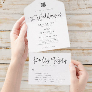 Elegant Modern Chic Simple QR Meal Option Wedding All In One Invitation