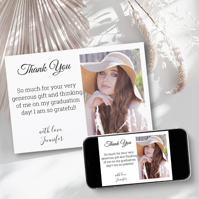 elegant modern chic thank you graduation photo   card (Creator Uploaded)