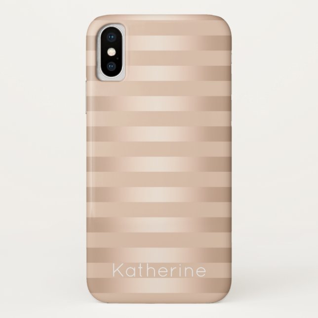 Elegant modern chick copper rose gold striped Case-Mate iPhone case (Back)