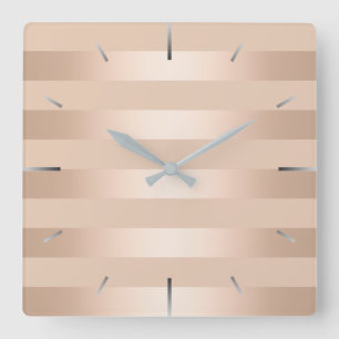 Elegant modern chick copper rose gold striped square wall clock