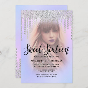 Elegant modern chick diamond drips sweet sixteen invitation