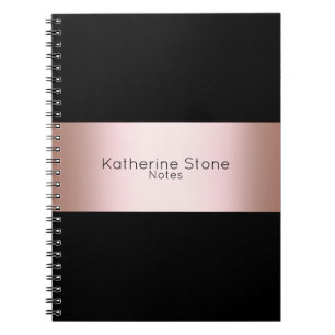 Elegant modern chick rose gold & black strip notebook