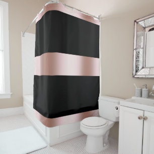 Elegant modern chick rose gold & black strip shower curtain