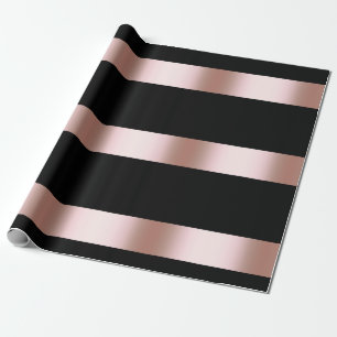 Elegant modern chick rose gold & black strip wrapping paper