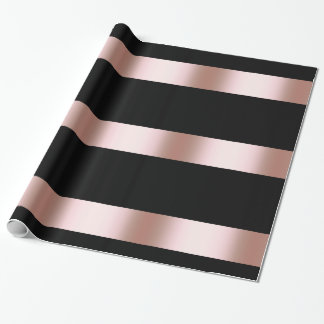 Elegant modern chick rose gold & black strip wrapping paper