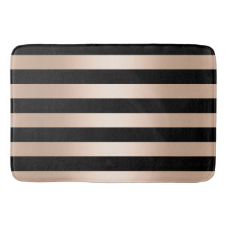 Elegant modern chick rose gold black striped bath mat