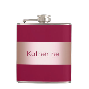 Elegant modern chick rose gold & burgundy strip hip flask