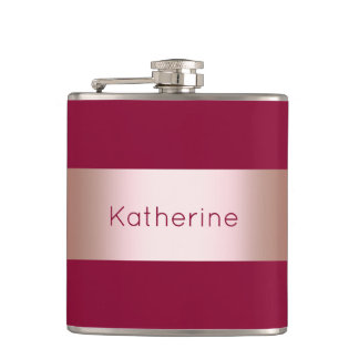 Elegant modern chick rose gold & burgundy strip hip flask