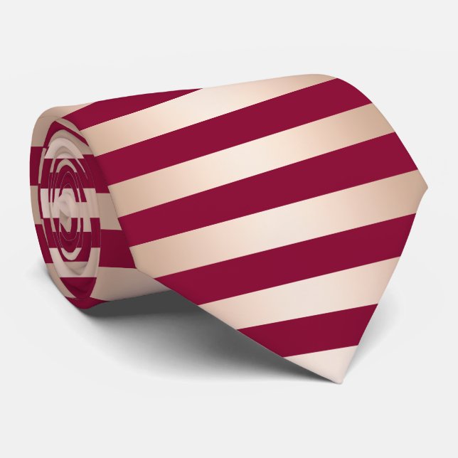 Elegant modern chick rose gold burgundy striped tie (Rolled)