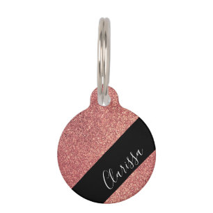 Elegant modern chick rose gold glitter black pet tag