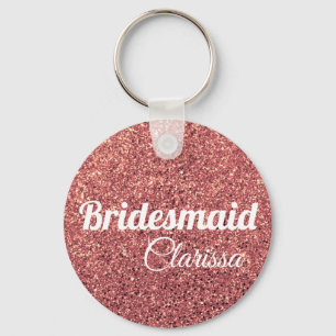 elegant modern chick rose gold glitter bridesmaid key ring