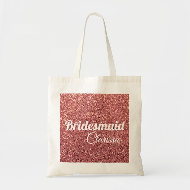 elegant modern chick rose gold glitter bridesmaid tote bag (Front)
