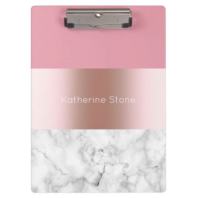 Elegant modern chick rose gold pink marble clipboard (Front)