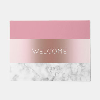 Elegant modern chick rose gold pink marble doormat