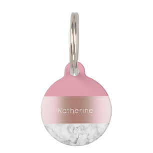 Elegant modern chick rose gold pink marble pet tag