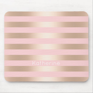 Elegant modern chick rose gold pink striped mouse pad