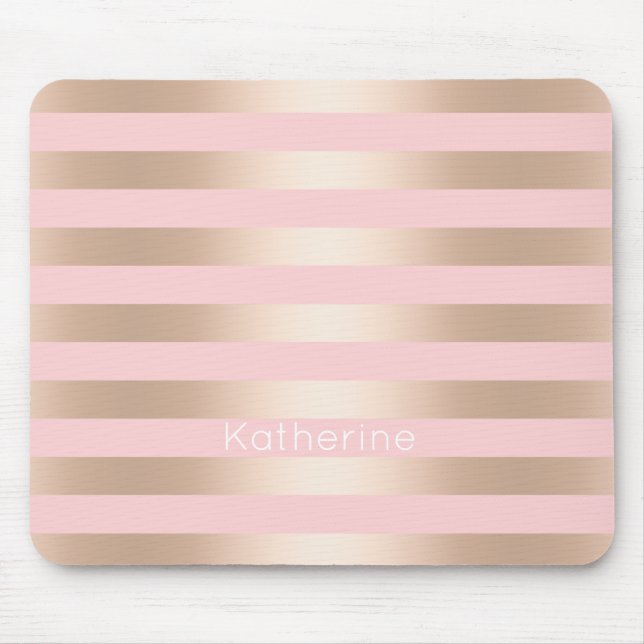 Elegant modern chick rose gold pink striped mouse pad (Front)