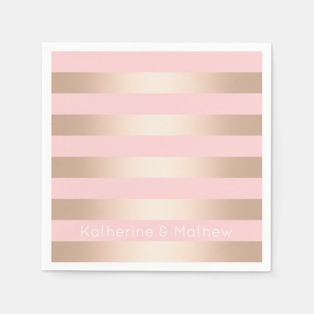 Elegant modern chick rose gold pink striped napkin (Front)