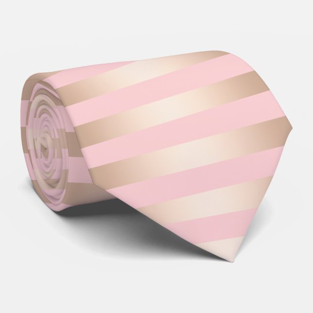 Elegant modern chick rose gold pink striped tie (Rolled)