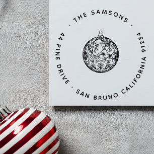 Elegant Modern Christmas Bauble Name & Address Rubber Stamp