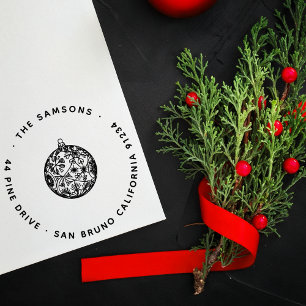 Elegant Modern Christmas Bauble Name & Address Self-inking Stamp