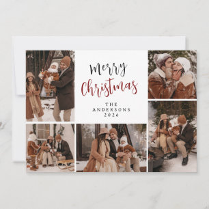 Elegant Modern Christmas Family 5 Photo Holiday Ca