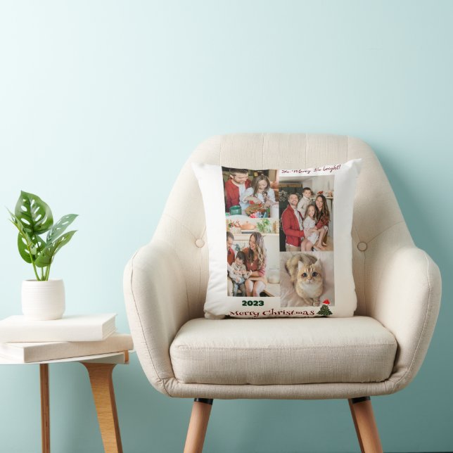 Elegant Modern Christmas Family Photo Collage Cushion (Chair)