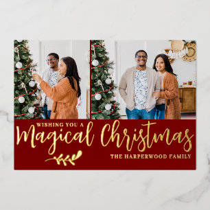 Elegant Modern Christmas Family Photo Collage  Foil Holiday Card