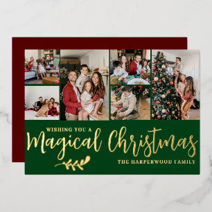 Elegant Modern Christmas Family Photo Collage Foil Holiday Card