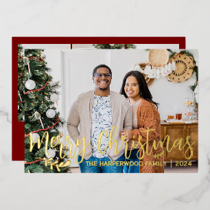Elegant Modern Christmas Family Photo Collage Foil Holiday Card