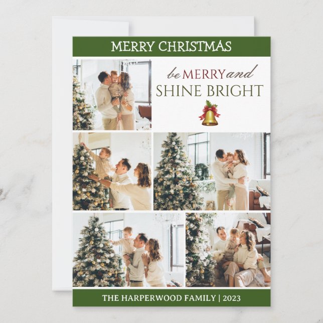  Elegant Modern Christmas Family Photo Collage Holiday Card (Front)