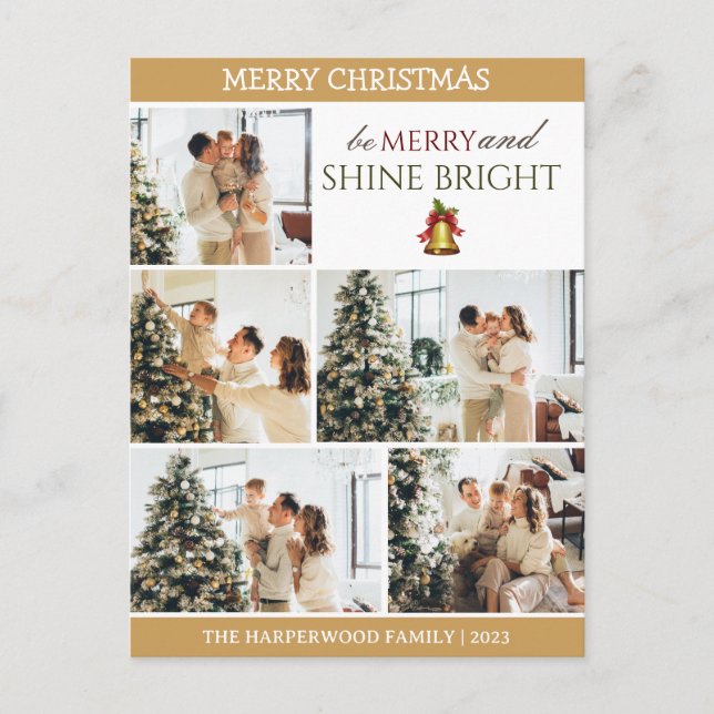  Elegant Modern Christmas Family Photo Collage Holiday Postcard (Front)