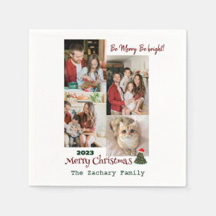 Elegant Modern Christmas Family Photo Collage Napkin
