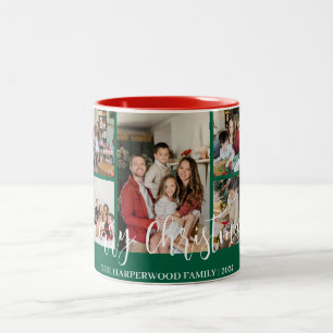 Elegant Modern Christmas Family Photo Collage Two-Tone Coffee Mug