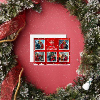 Elegant Modern Christmas Family Photo Design Foil Holiday Postcard