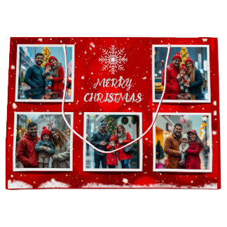 Elegant Modern Christmas Family Photo Design Large Gift Bag