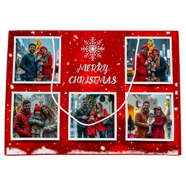 Elegant Modern Christmas Family Photo Design Large Gift Bag (Front)