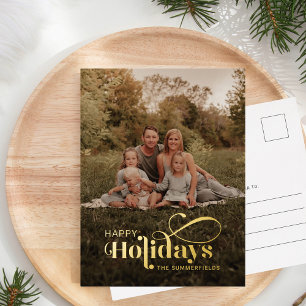 Elegant Modern Christmas Family Photo Gold Foil Holiday Postcard