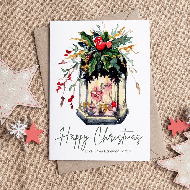 Elegant Modern Christmas Greenery Candles Flat  Holiday Card (Creator Uploaded)