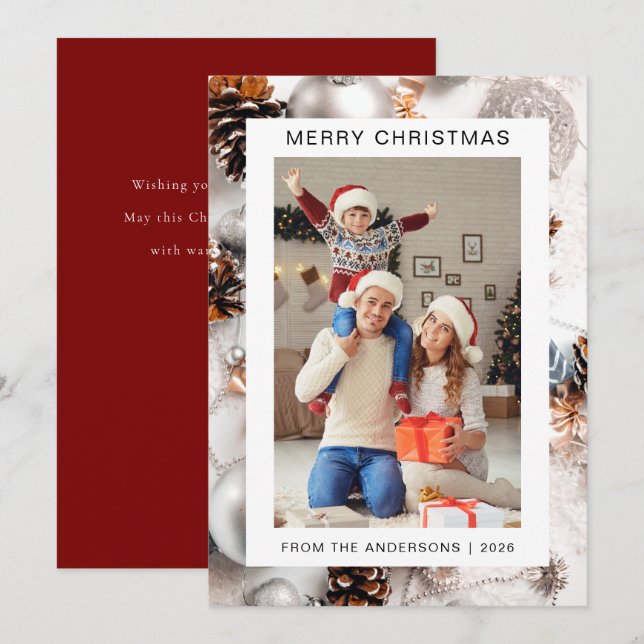 Elegant Modern Christmas | Modern Family 1 Photo Holiday Card (Front/Back)