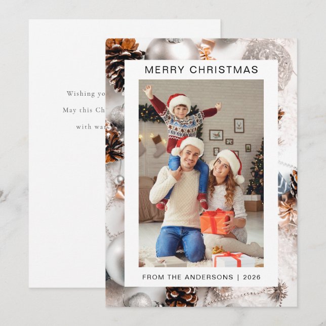 Elegant Modern Christmas | Modern Family 1 Photo Holiday Card (Front/Back)