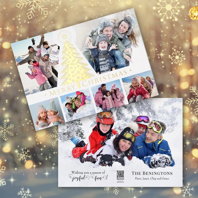 Elegant Modern Christmas Photo Collage Gold Foil Holiday Card (Creator Uploaded)