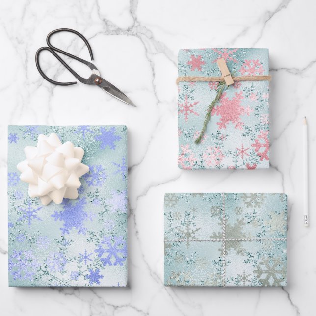 Elegant Modern Christmas Snowflake Pattern Wrapping Paper Sheet (Front)