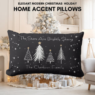 Elegant Modern Christmas Stars with Family Name  Lumbar Cushion