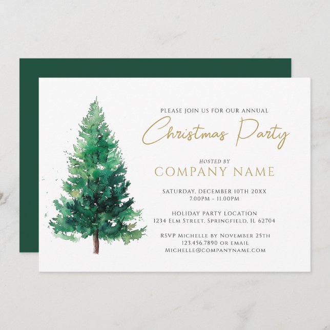 Elegant Modern Christmas Tree Corporate Party Invitation (Front/Back)
