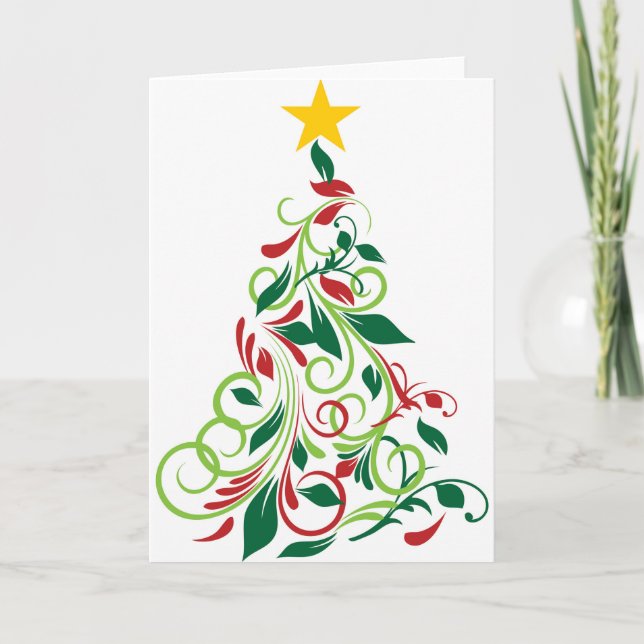 Elegant Modern Christmas tree Illustration Holiday Card (Front)