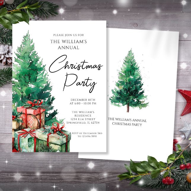 Elegant Modern Christmas Tree Party Family Invitation (Elegant Modern Christmas Tree Party Family Invitation)