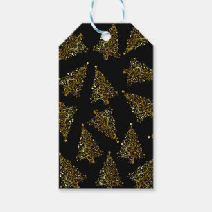 Elegant modern Christmas tree pattern black gold Gift Tags