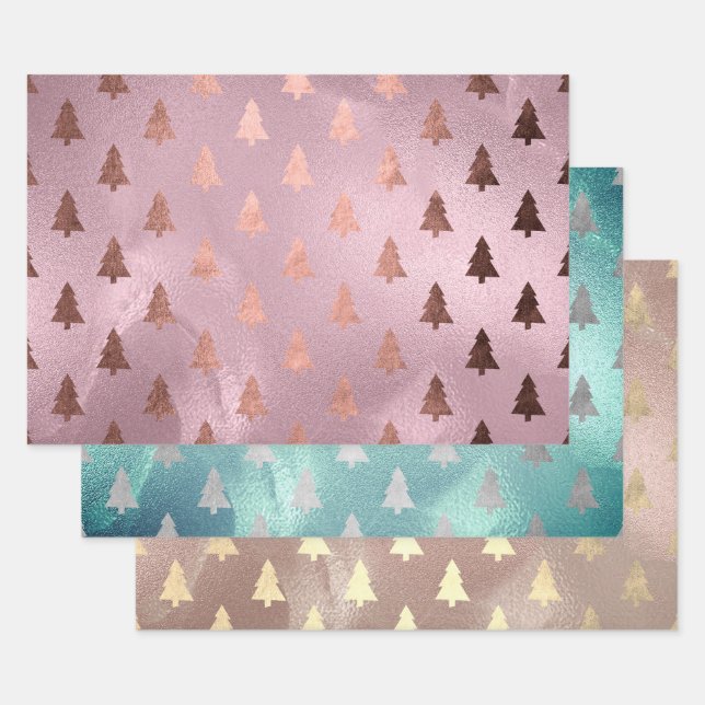 Elegant Modern Christmas Tree Patterns  Wrapping Paper Sheet (Set)